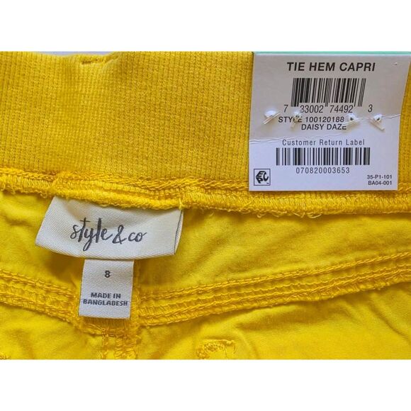 Style & Co Tie Hem Capri Women’s Bright Yellow Cropped Pants Brand New with Tags - Picture 7 of 7